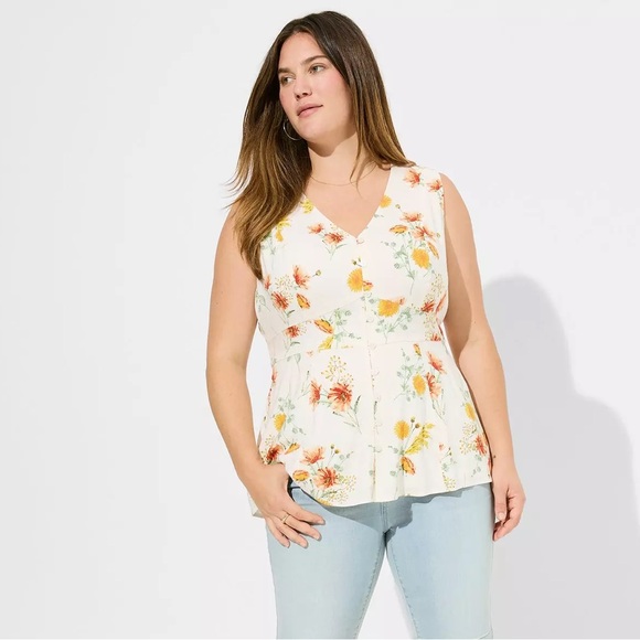 Torrid Rayon Slub Button Up With Waist Detail Tank. Size 10/M - Picture 1 of 8